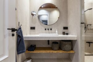 Bathroom interior design sink mirror shower cabin