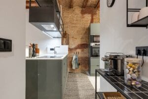 Barcelona apartment kitchen area living room coffee machine