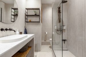 Bathroom interior design sink mirror shower cabin