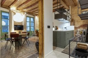 Barcelona apartment kitchen area living room dining room