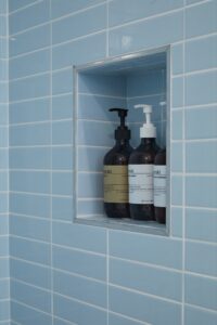 Villefranche apartment holiday home bathroom shower blue tiles