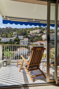 Villefranche apartment holiday home balcony view sun loungers