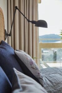 Villefranche apartment holiday home bedroom pillows lamp terrace