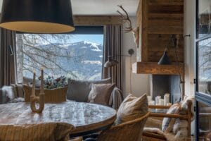 Megeve Chalet apartment Trademark Living dining table House Doctor chair Normann Copenhagen lamp