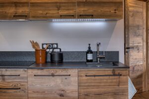 Megeve chalet apartment kitchen recycled wood