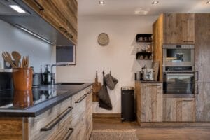 Megeve chalet apartment kitchen recycled wood