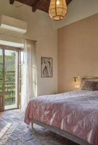 bedroom bed pillows Au Maison Poster and Frame view vineyard