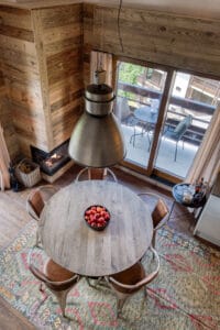 Megeve chalet dining room kitchen area lamp table